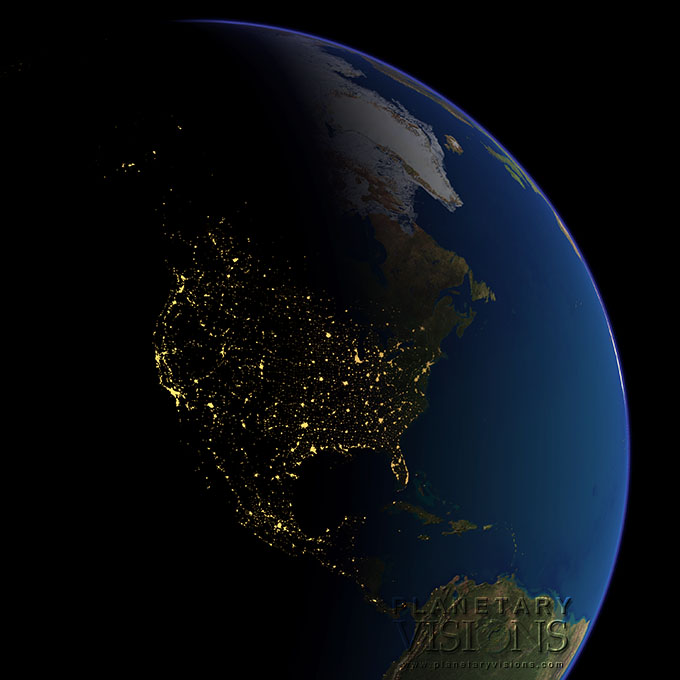 Night-time view of North America.