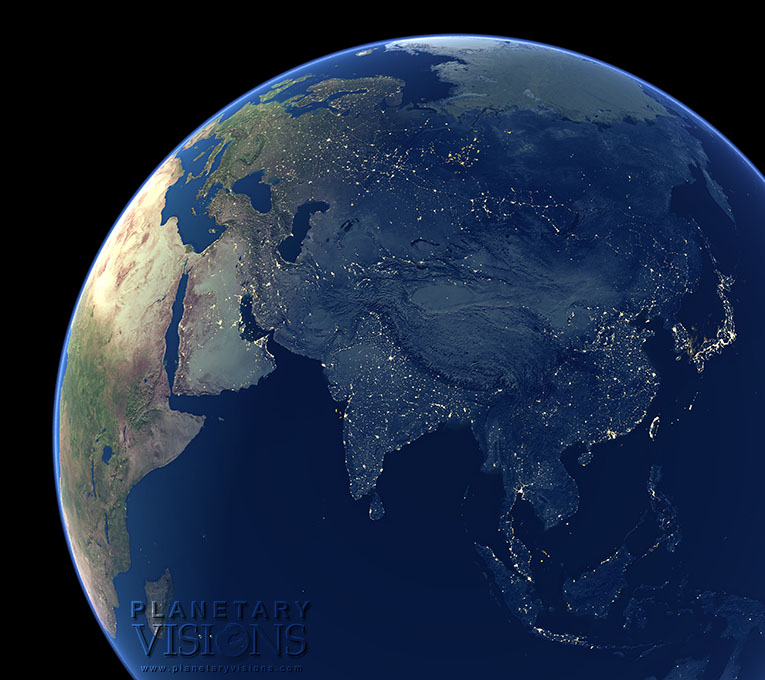 Night-time view of Asia.