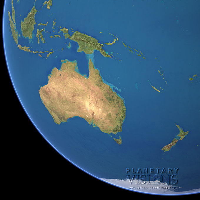 Cloud-free view of Australia with political boundaries.