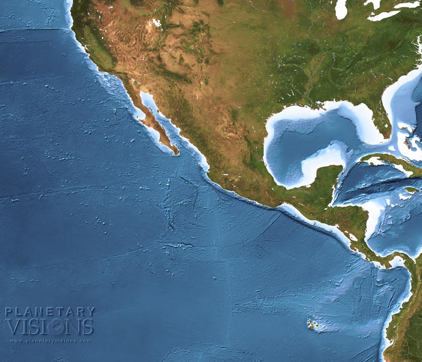 North America  - satellite + bathymetry