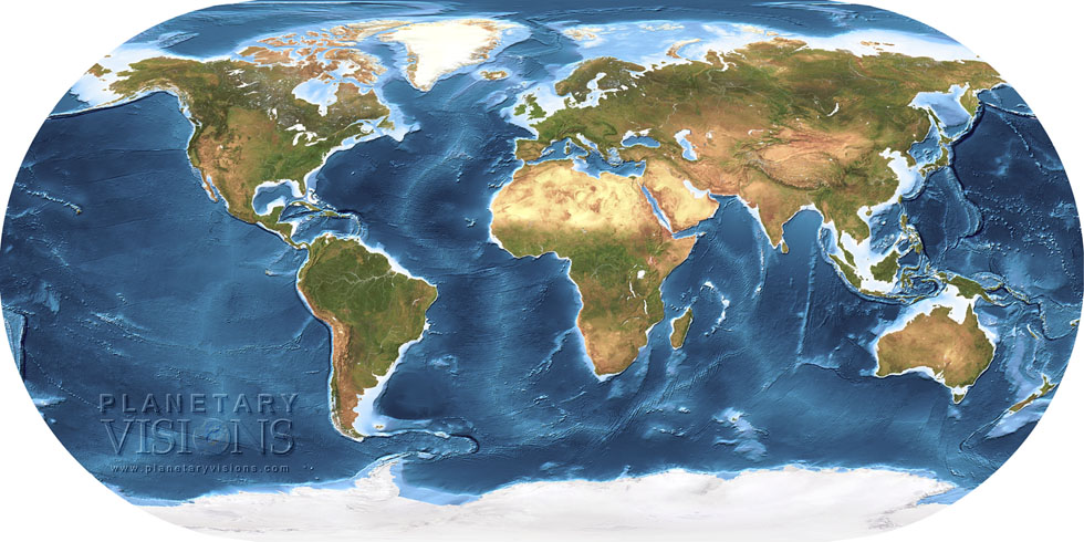 World texture map with bathymetry, centred on Europe.