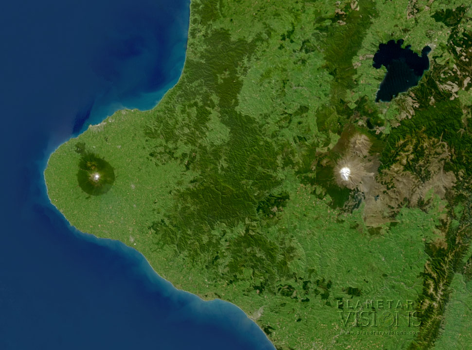Mounts Taranaki and Ruapehu - Satellite Imagemap 250m New Zealand