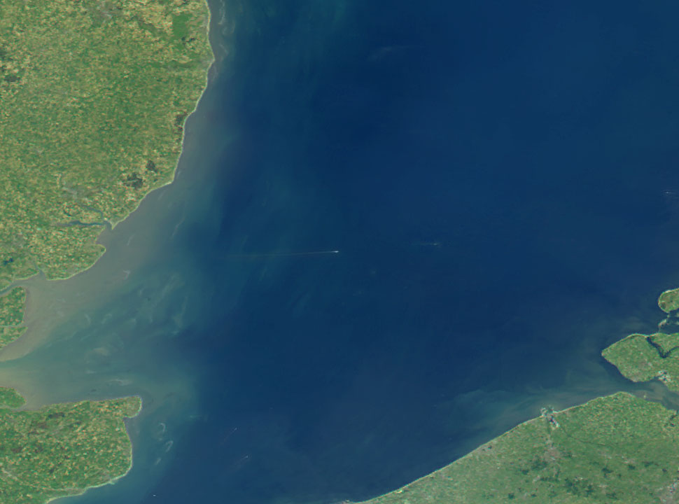 North Sea ferry sailing from Harwich - Satellite Imagemap 250m UK