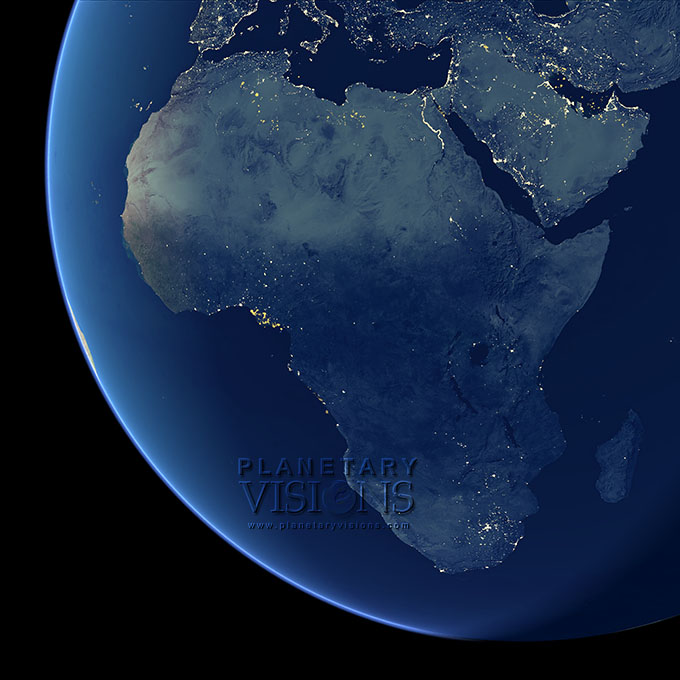 Night-time view of Africa.