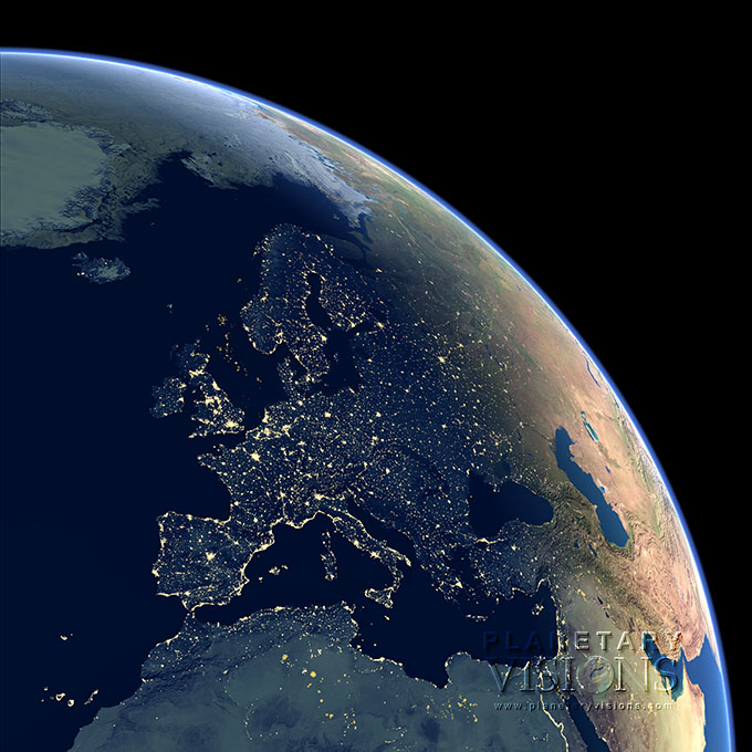 Night-time view of Europe.