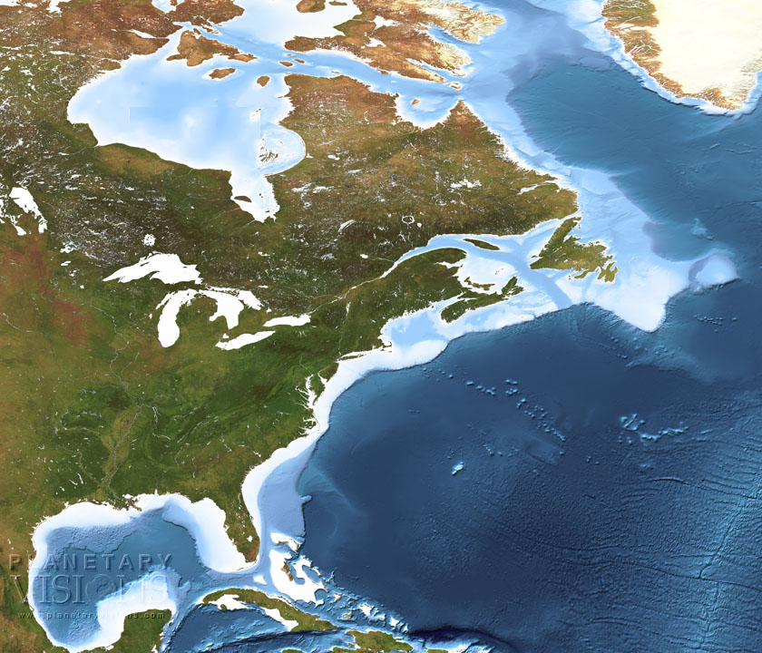 North America  - satellite + bathymetry