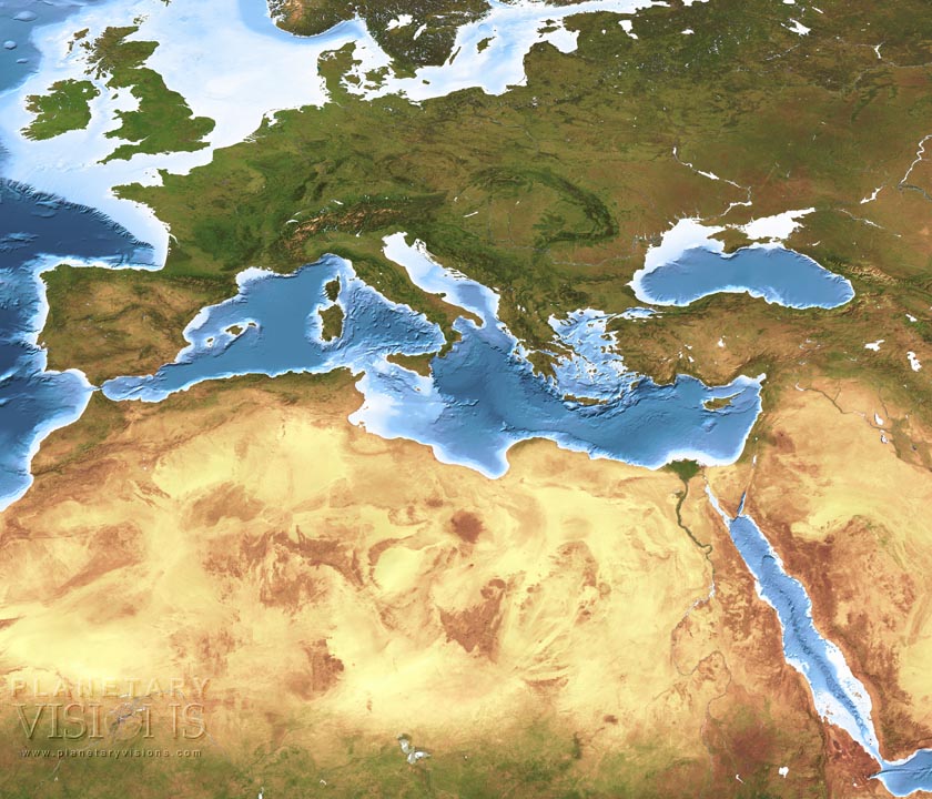 Europe / North Africa satellite + bathymetry