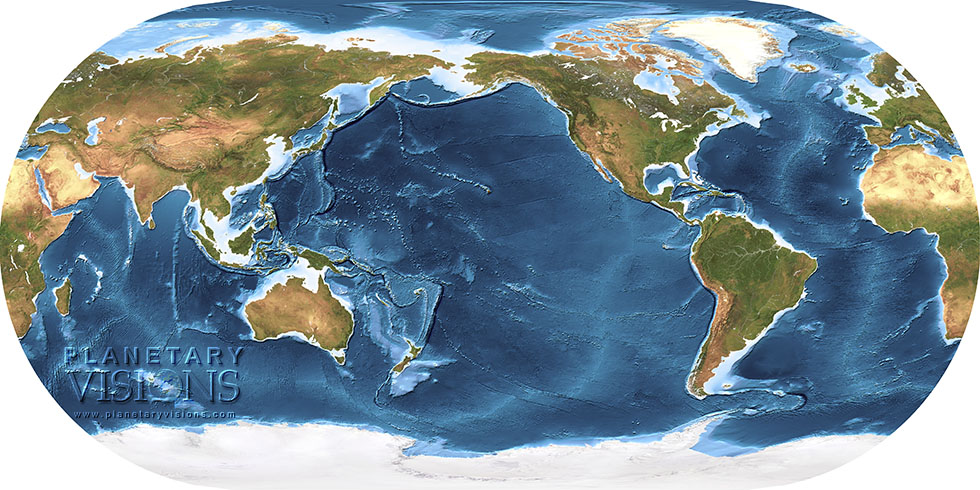 World texture map with bathymetry, centred on the Pacific.