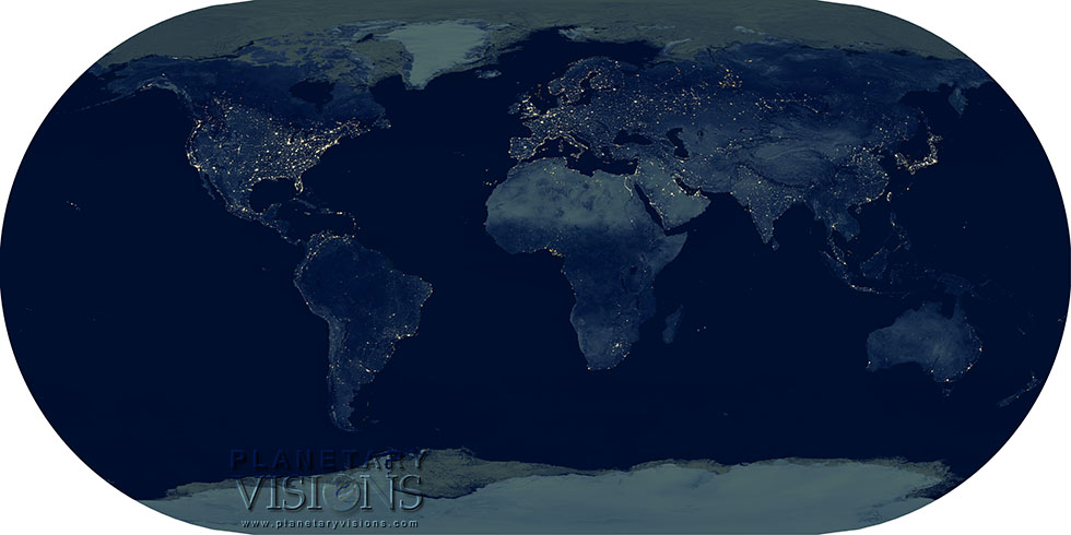 Night-time world map centred on Europe.
