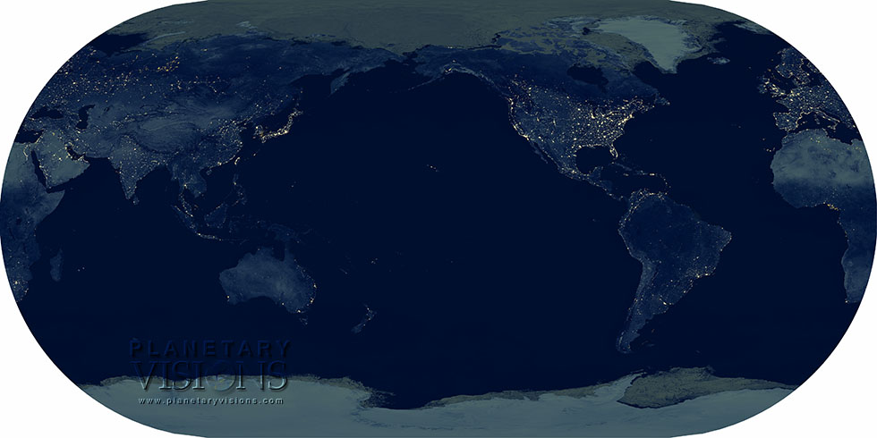 Night-time world map centred on the Pacific.