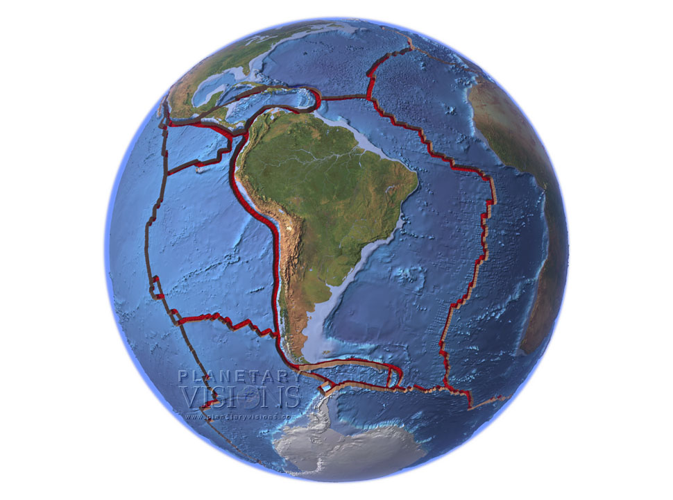 South America tectonic globe