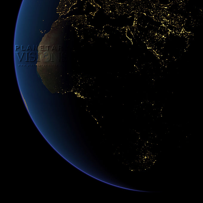 Night-time view of Africa.